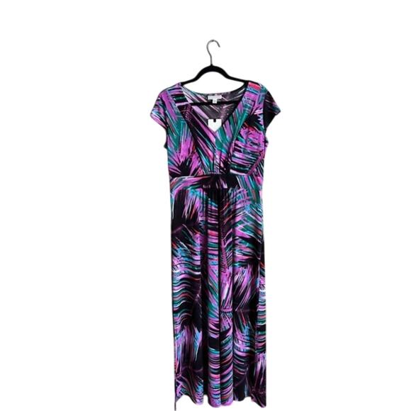 Dana Buchman‎ Purple Abstract Cap Sleeve Maxi Dress Size Medium - Picture 1 of 14